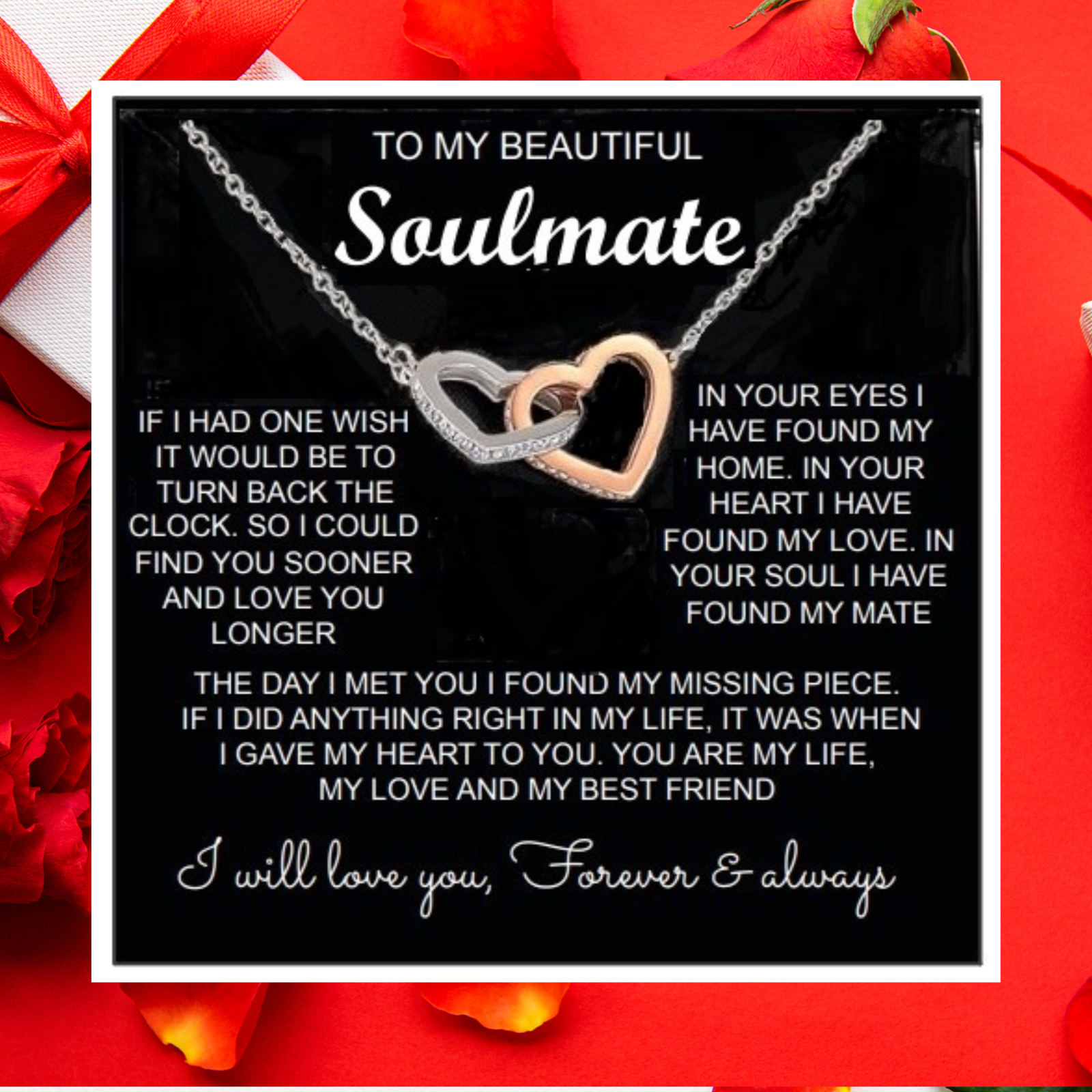 To My Soulmate Necklace Birthday Anniversary Gift for Wife/Girlfriend/Fiancée